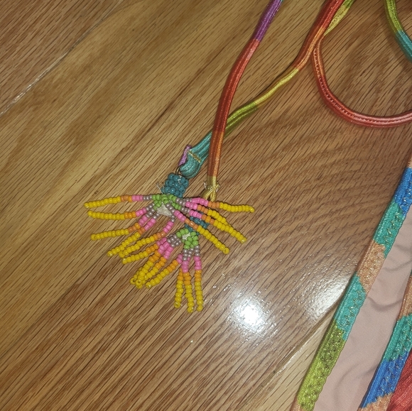 D1. NWT FARM RIO Ribbed Light Chevron Tie Side Brazilian Bikini Bottom Size L - Picture 7 of 10